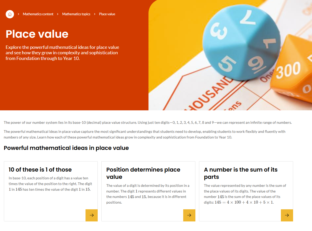 Place value page screenshot